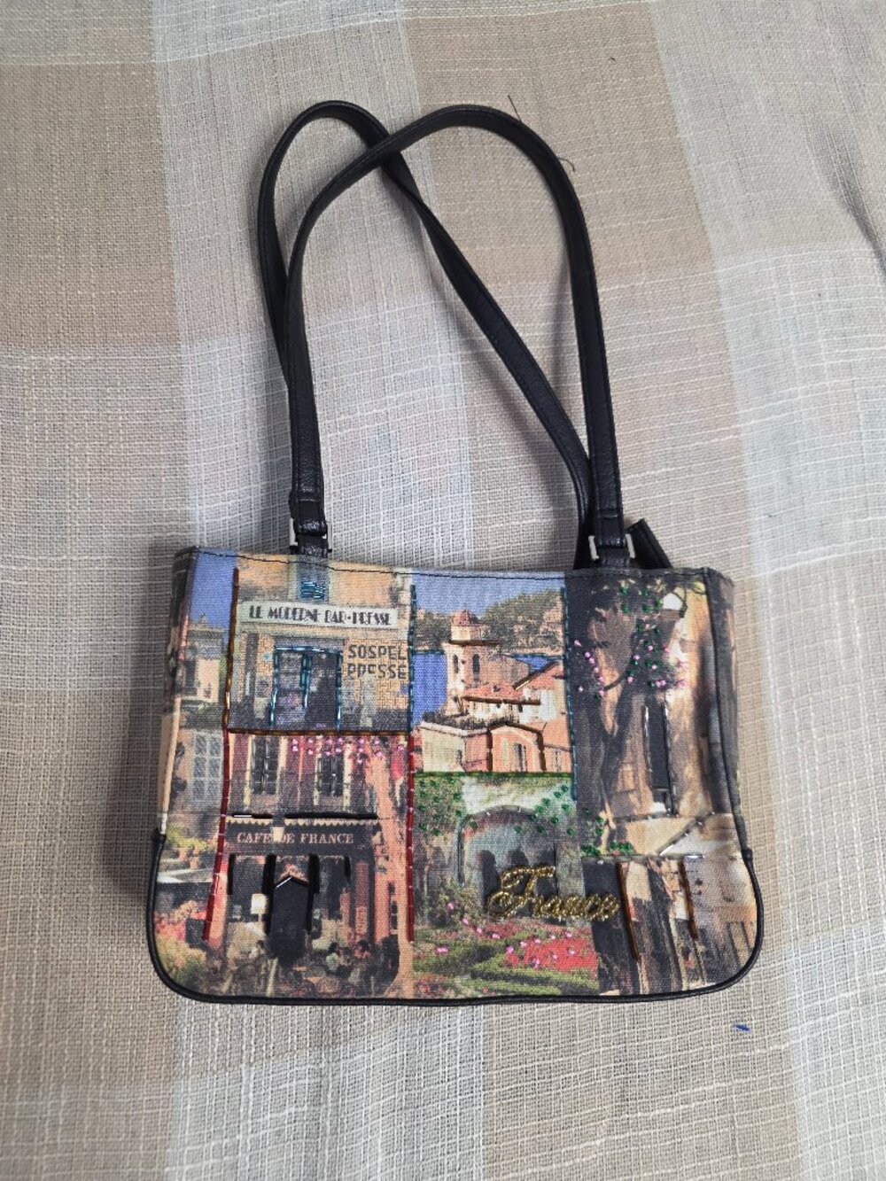 Vintage Mobwife Alt Casual Girly Femi French Riviera Patchwork Scene Handbag